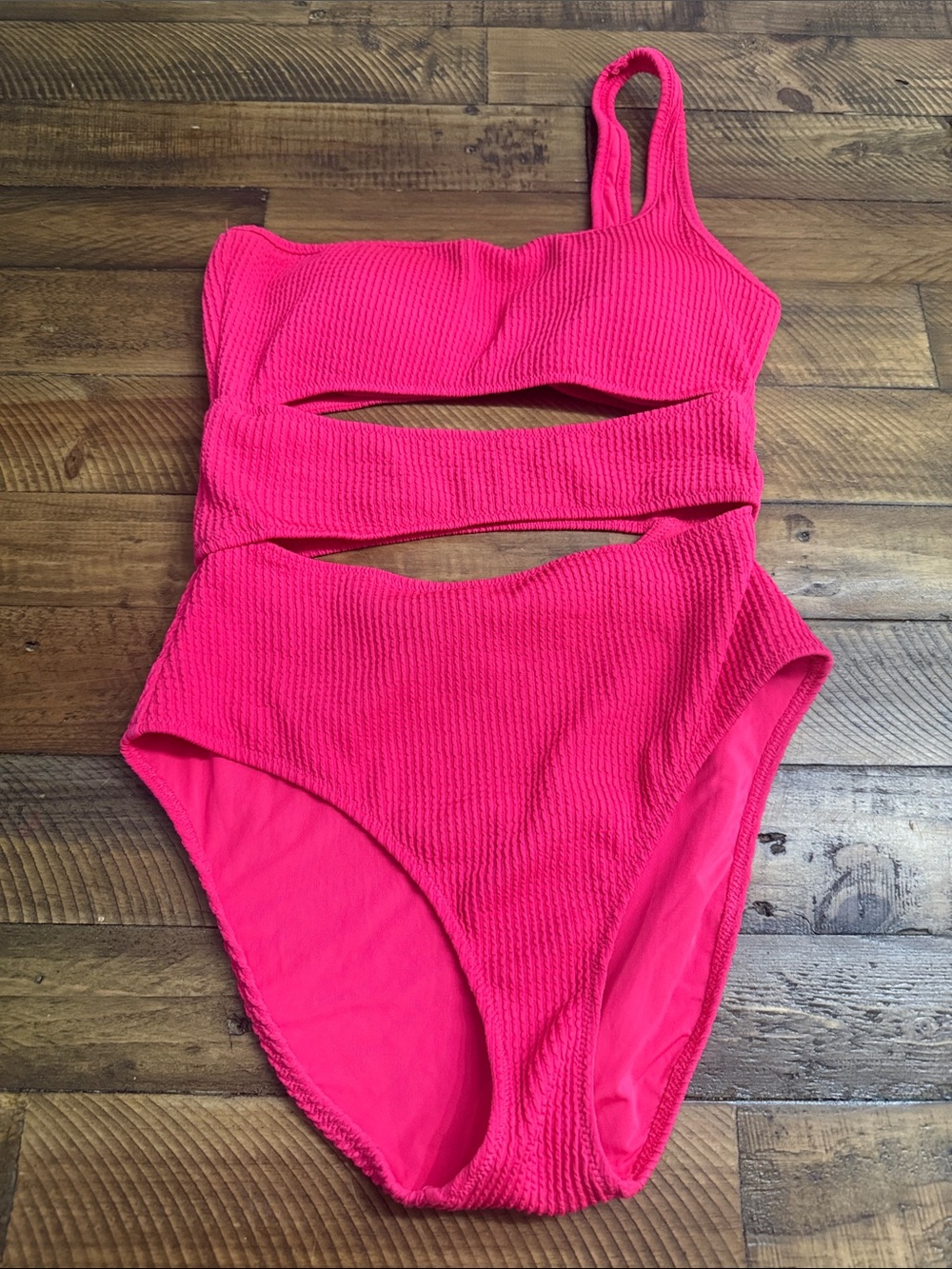 aerie Hot Pink Textured One-Piece Swimsuit with Cutouts